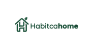 The Habitcahome logo, featuring a dark green stylized house icon with a leaf and the brand name 'Habitcahome' in dark green and orange, set against a light gray textured background.
